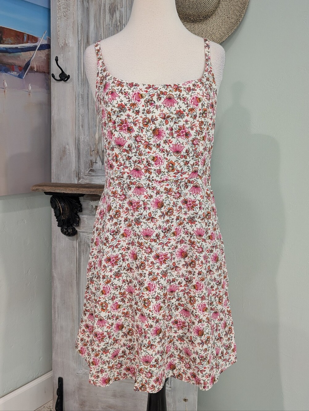Old Navy Floral Square-Neck Sundress in Pink and Cream